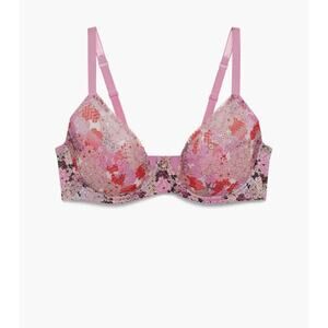 New Savage X Fenty Balconette Bra Side Tie Lined Underwire Women 40G Floral Pink